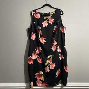 Alyx Black Floral Dress Women’s 22W Plus Size Sleeveless Casual Midi Dress